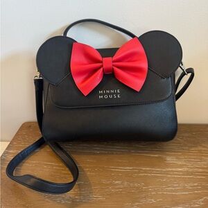 Loungefly Disney Minnie Mouse Black Crossbody Bag with Red Bow